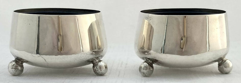 Victorian Pair of Dresser Style Silver Salts. London 1881 Edward Hutton. 2.4 troy ounces.