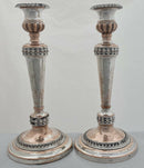 Georgian, Pair of Old Sheffield Plate Crested Candlesticks, circa 1820.