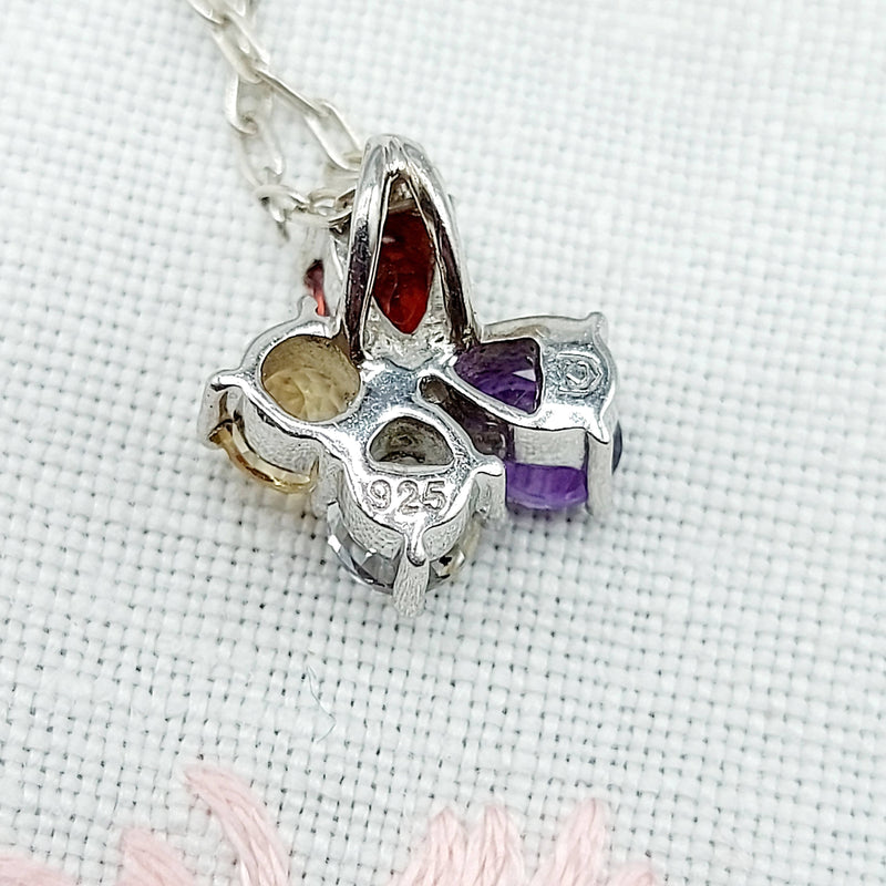 A Cute Multi-Coloured Gemstone Butterfly Shaped Silver Pendant & Chain