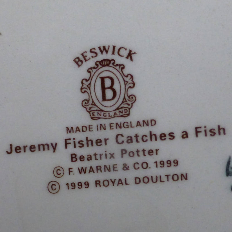 Beswick Beatrix Potter Figurine - Jeremy Fisher Catches A Fish (Without V Cut) - (Boxed)