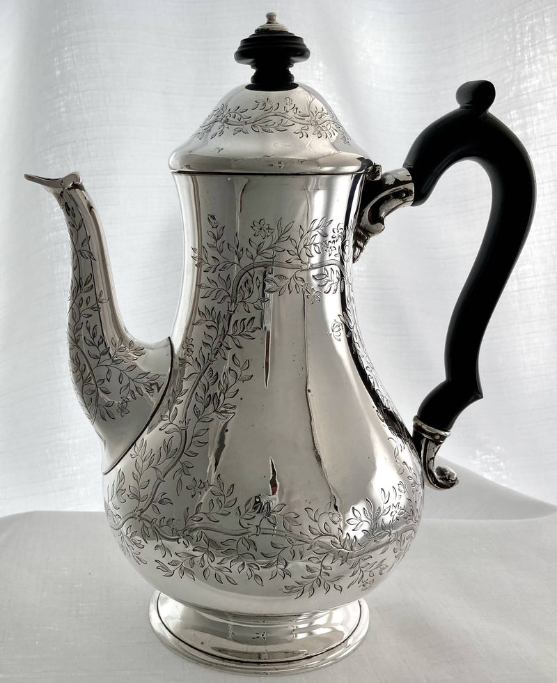 Victorian Silver Coffee Pot Crested for Elliot of Minto. London 1847 R & S Garrard & Co. 21.8 troy ounces.