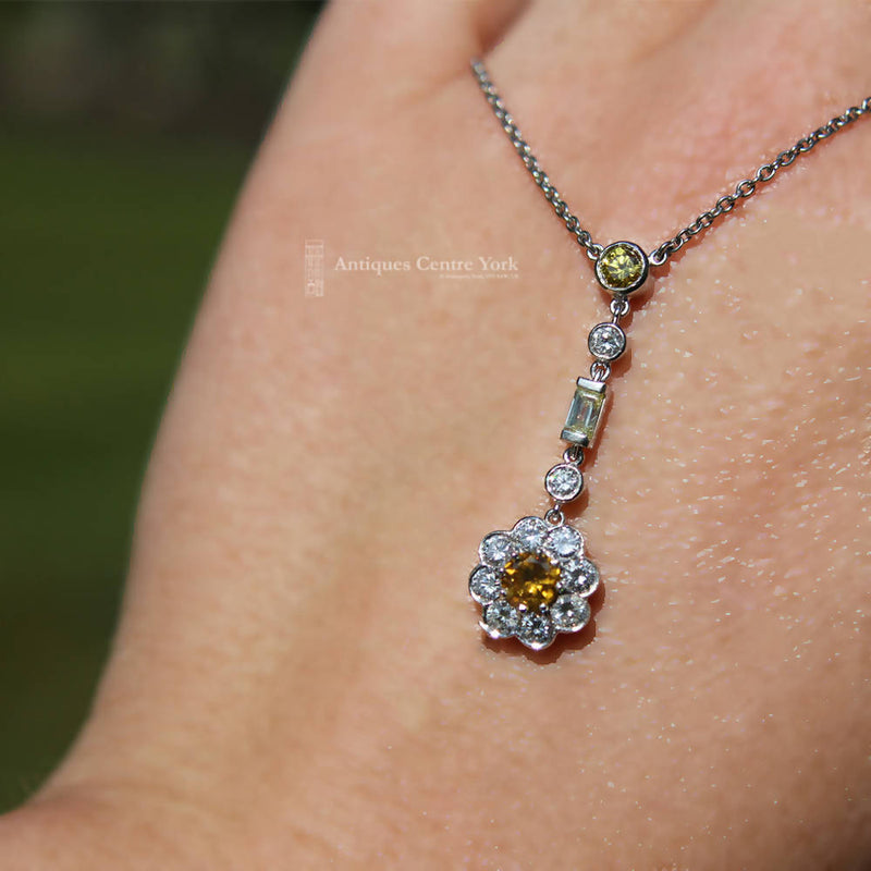 Handmade Platinum Yellow & White Diamond Necklace