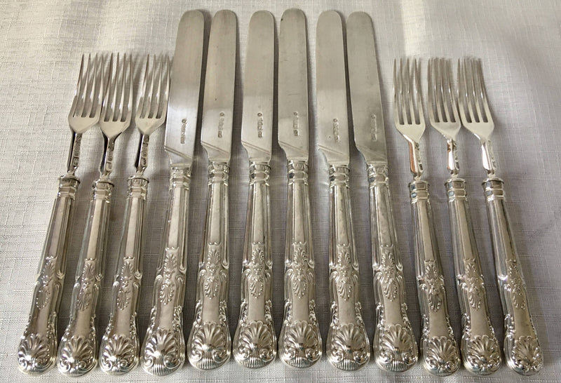 Victorian silver Kings pattern dessert knives & forks for twelve persons. Sheffield 1863 Aaron Hadfield.