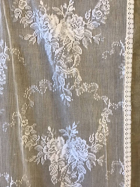 Stunning white cotton lace Curtain Panel 56”/35”