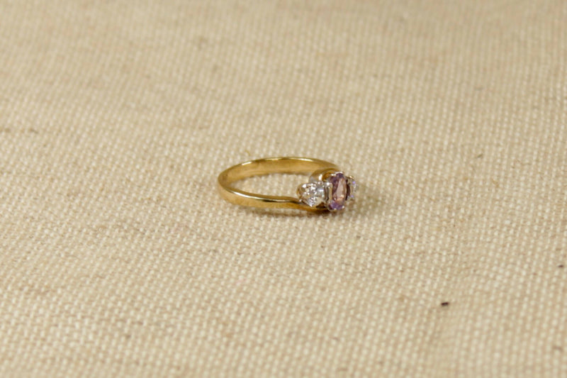 9ct Gold Amethyst & Crystal Ring