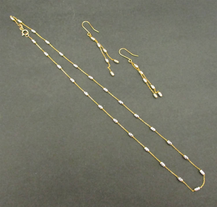 9ct gold necklace and matching drop earrings
