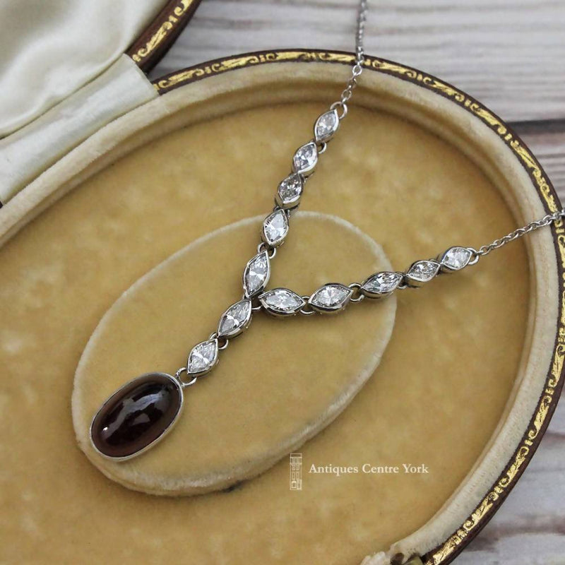 Handmade 18ct White Gold Garnet & Diamond Necklace