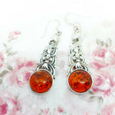 Pretty Silver & Amber Drop Earrings