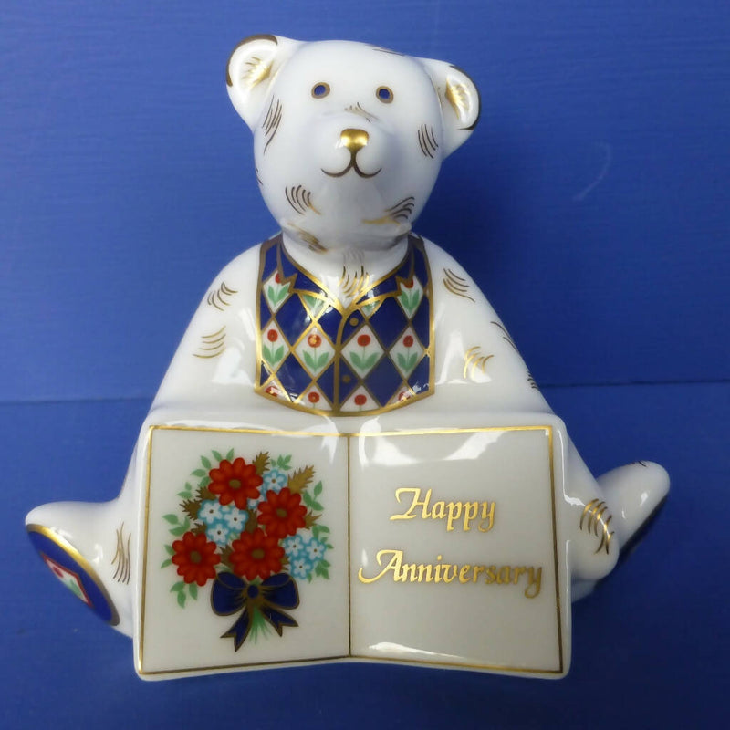 Royal Crown Derby Miniature Teddy Bear - Happy Anniversary