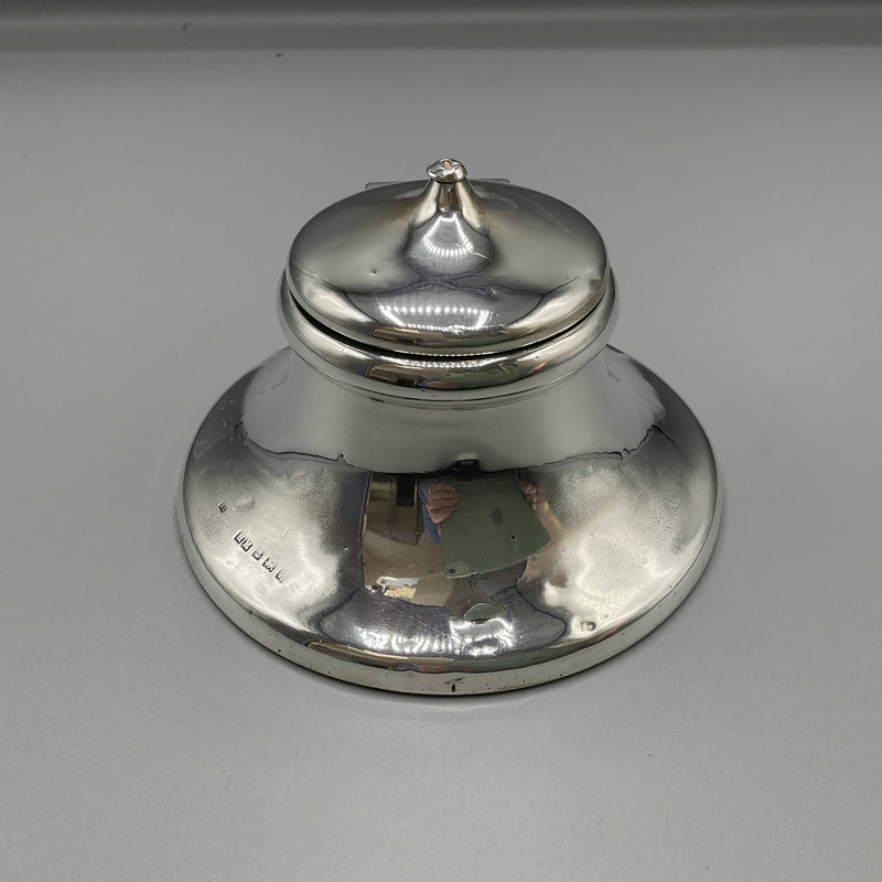 Edwardian silver capstan inkwell