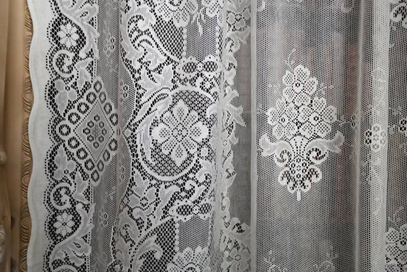 "Jessica" Victorian Style White Cotton Lace Curtain Panel Ready To Hang - 36" x 36" 90 x 91cms