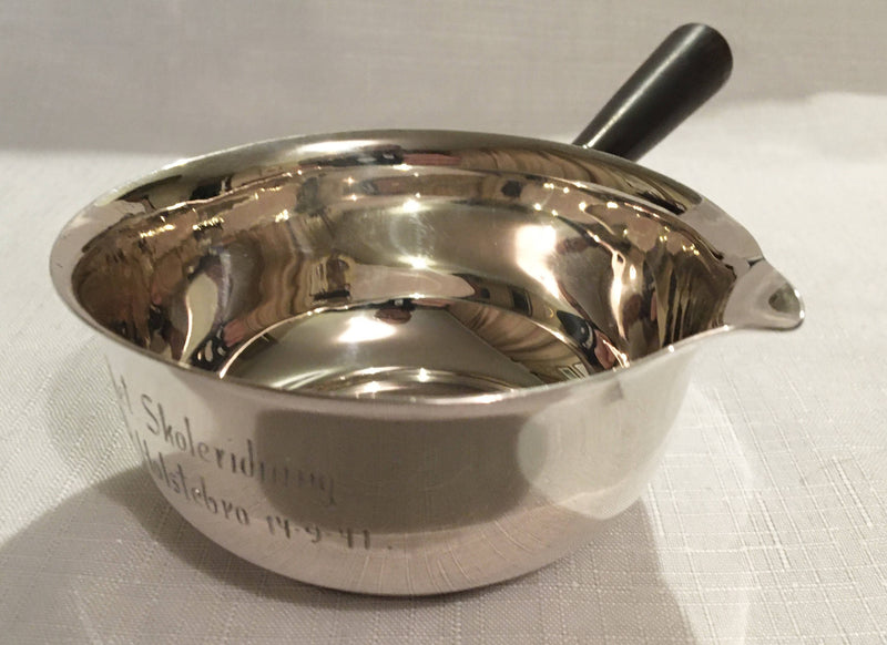 Danish 830 silver sauce pot by Carl M Cohr of Fredericia. Assay mark of Johannes Siggaard 1939.