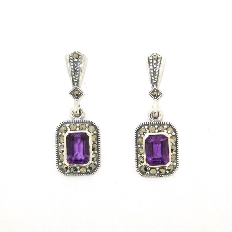 Silver Marcasite Purple Amethyst Earrings