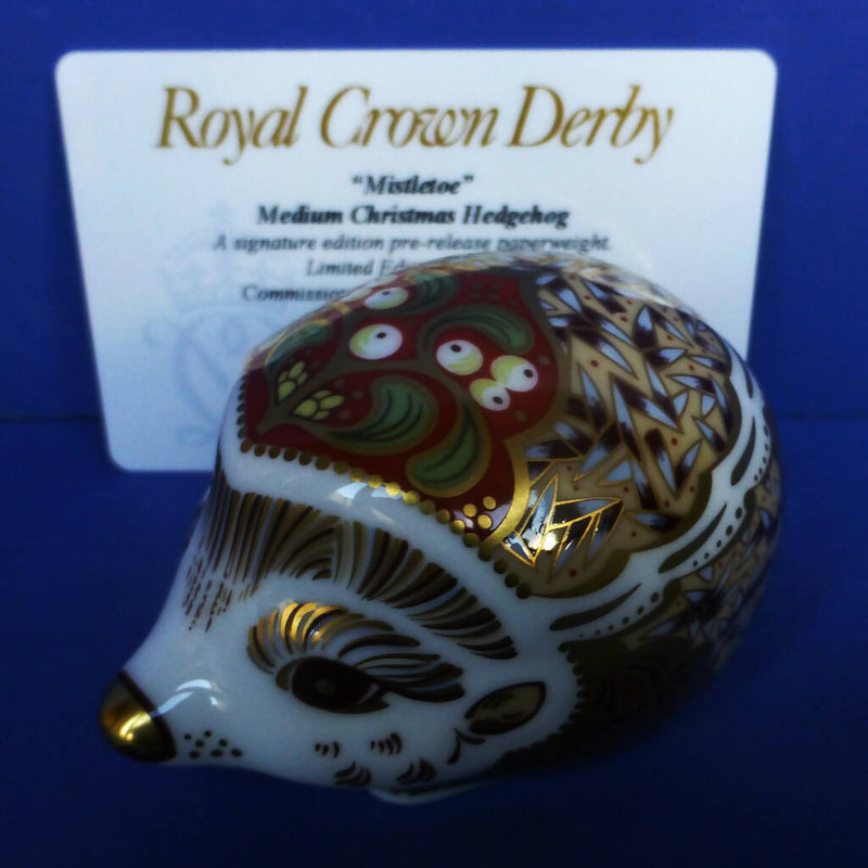 Royal Crown Derby Paperweight - Mistletoe Medium Christmas Hedgehog