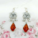 Pretty Silver, Amber & Faux Diamond Earrings