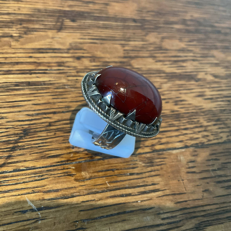 Silver and amber bakelite ring