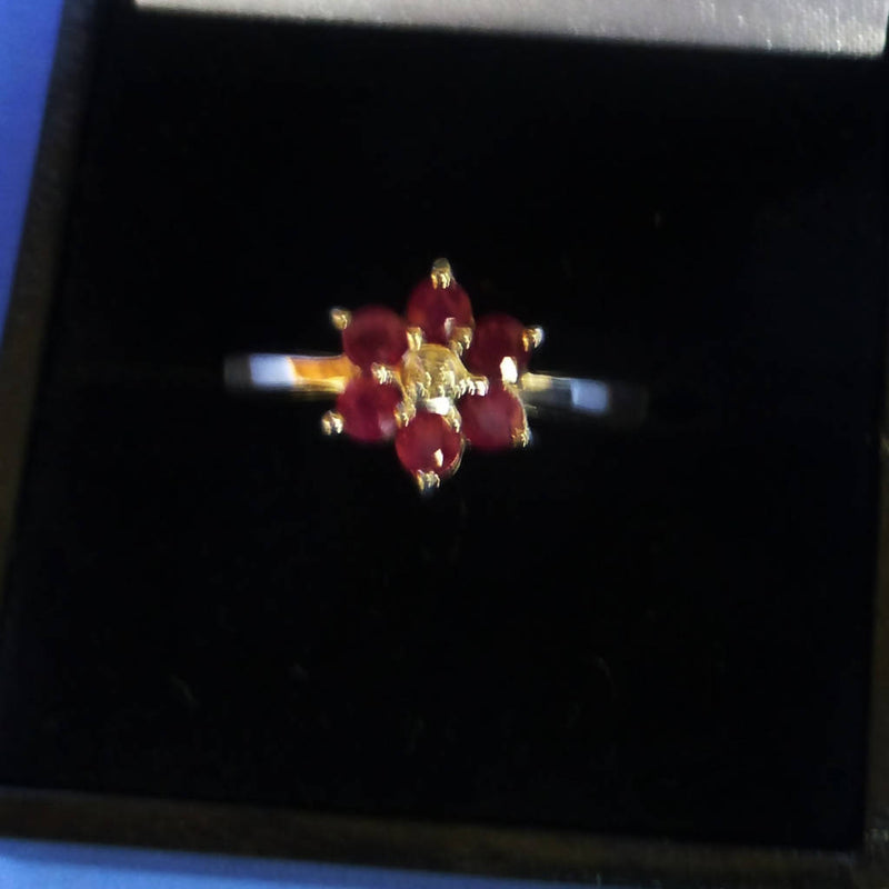 Silver Ruby Flower Ring Size L + 1/2