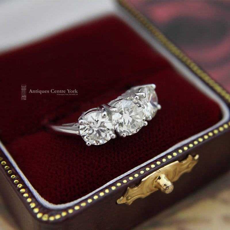 Certified 18ct White Gold Diamond 3.35cts Three Stone Ring