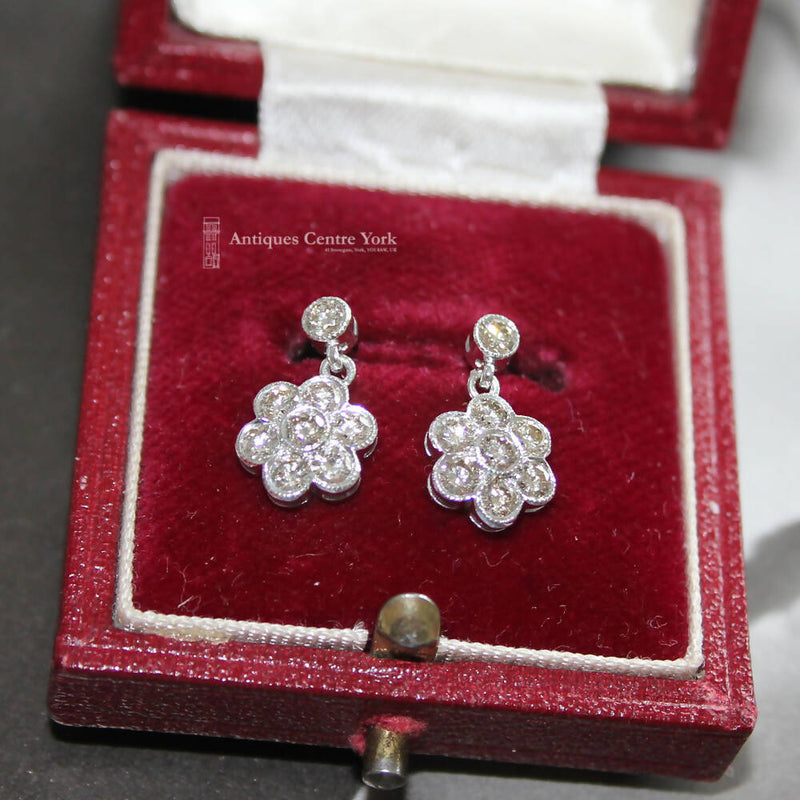 18ct White Gold Diamond 1.40cts Dangly Flower Earrings