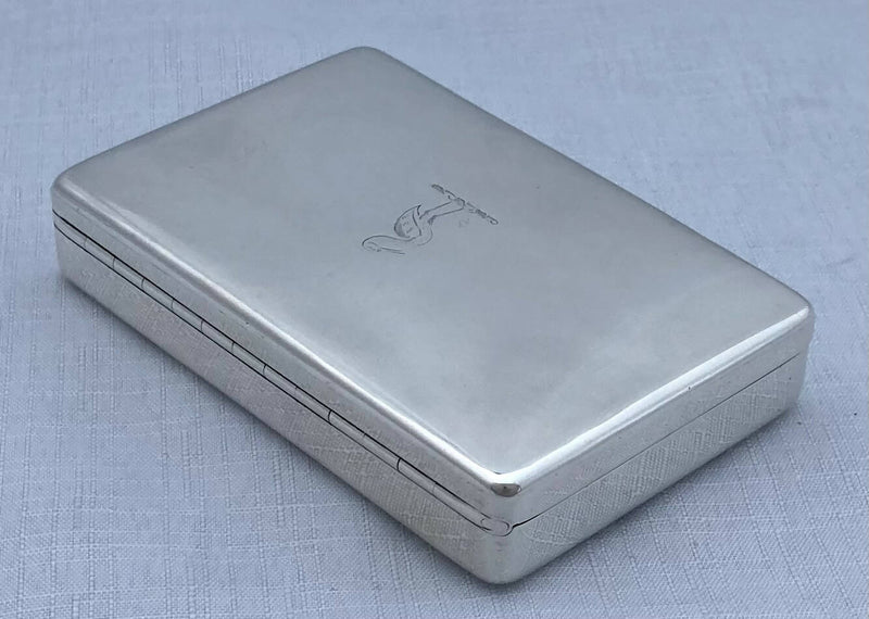 Victorian Crested Silver Table Snuff Box. London 1855 Charles Rawlings & William Summers. 5.2 troy ounces.