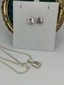Sterling Silver Amethyst colour Crystal Ear Stud & Pendant Set