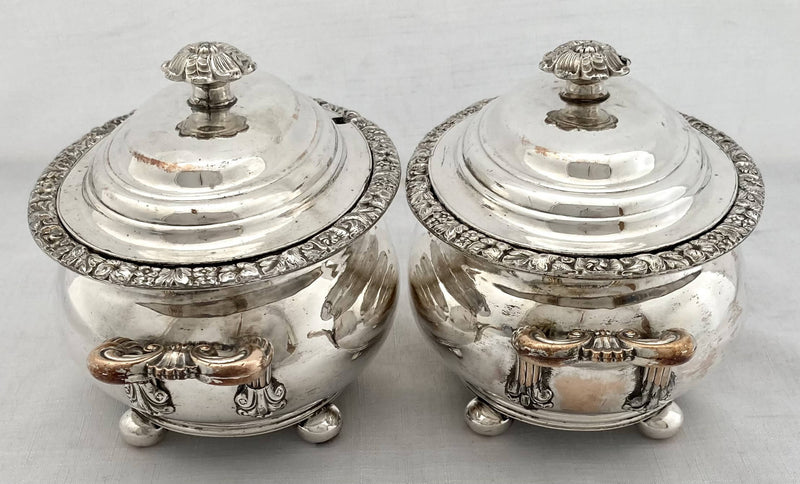 Georgian, George IV, Pair of Old Sheffield Plate Sauce Tureens. Circa 1820 - 1830.