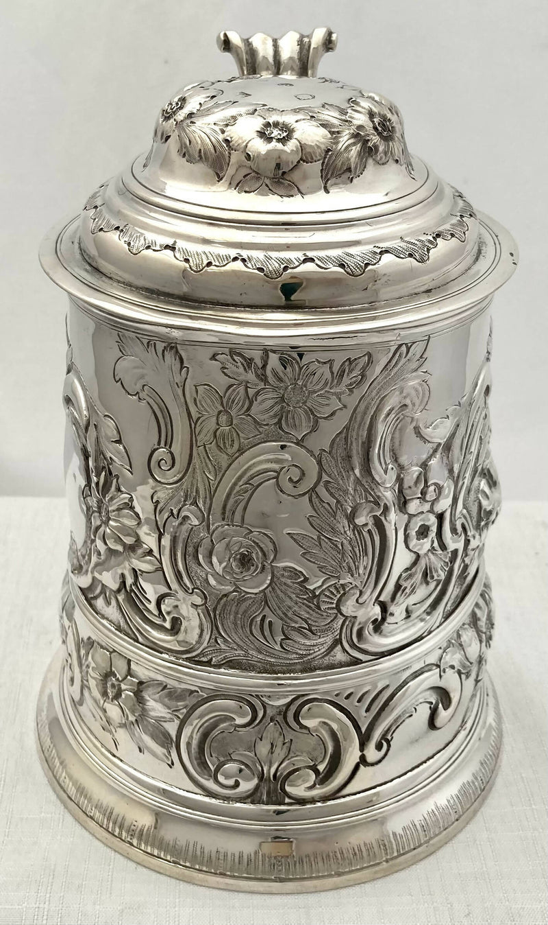 Georgian, George II, Silver Lidded Tankard. London 1738 Richard Bayley. 21.7 troy ounces.