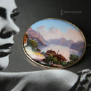 Vintage 14ct Gold Swiss Enamel Lake Lucerne Brooch