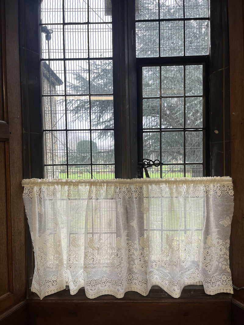 Cottage Victorian Design Birds & Butterfly Cotton Lace Curtain Panel 24" drop Cafe Curtain Brise Bise ecru by the metre
