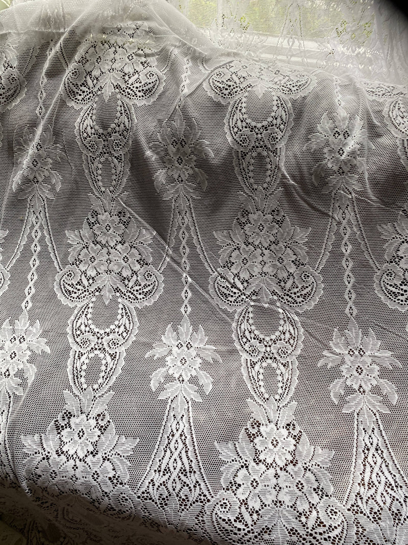 Victorian period design white cotton lace curtain ing to finish 30”/106”