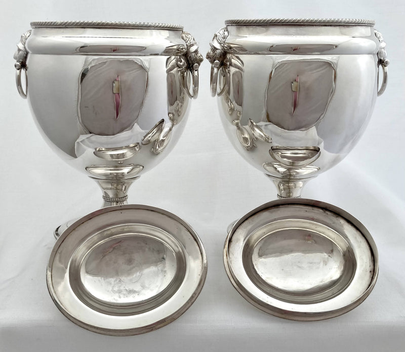 Georgian, George III, Pair of Old Sheffield Plate Urns. Circa 1810 - 1820.