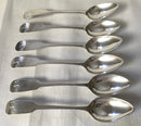 Georgian, George III, set of six silver teaspoons. Newcastle 1795 or 1819, Thomas Watson. 2.44 troy ounces.