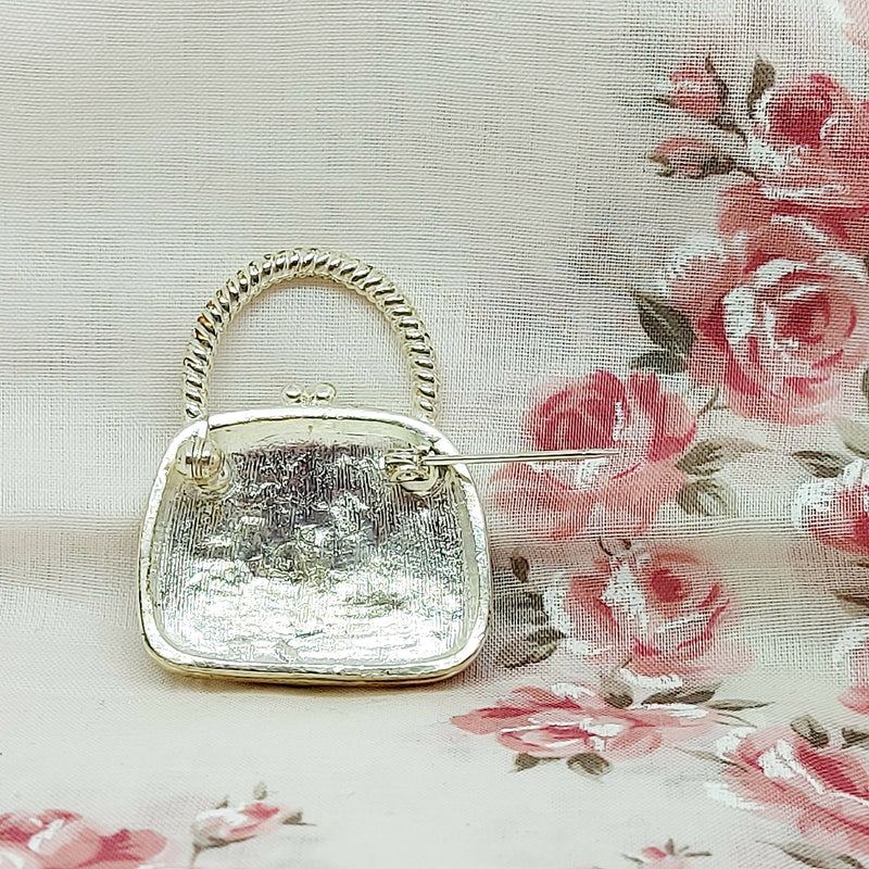 Silver Tone Hand Bag Brooch