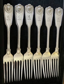Victorian set of Six Double Struck Silver Plated Crested Table Forks. William Hutton & Sons.