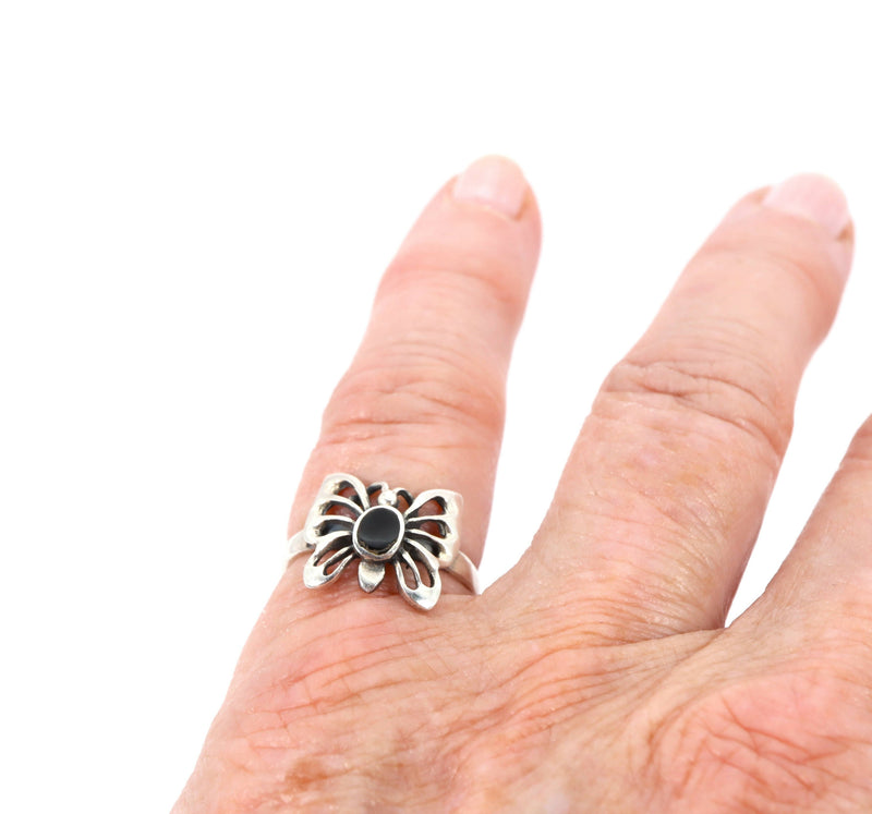 Vintage Silver & Onyx Butterfly Ring