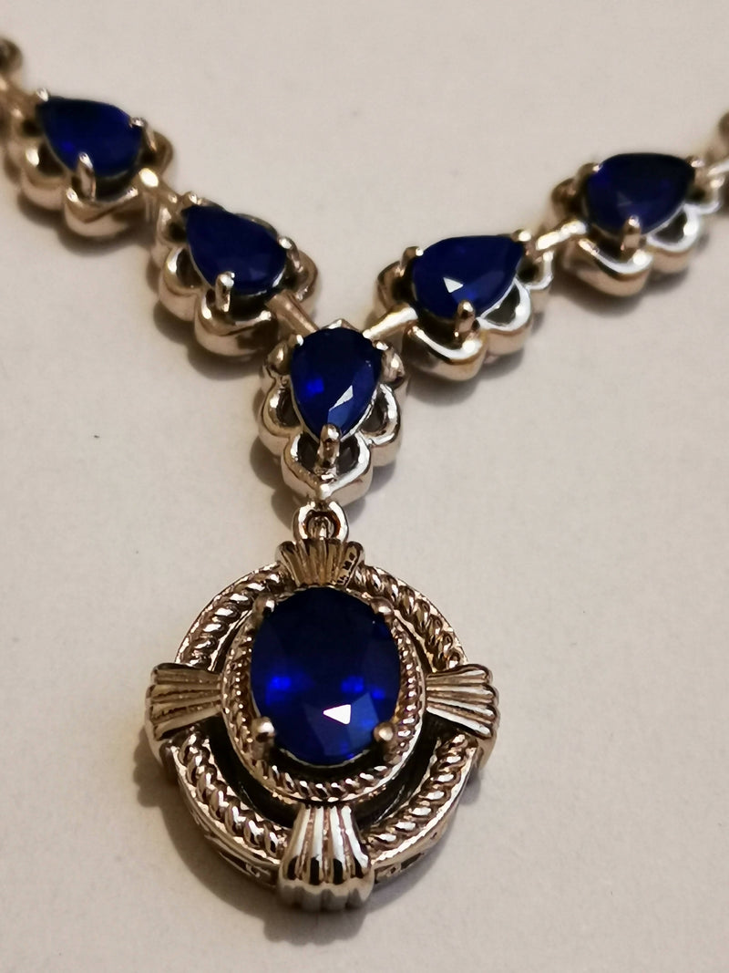 925 Sterling Silver Blue Spinel 20" Necklace