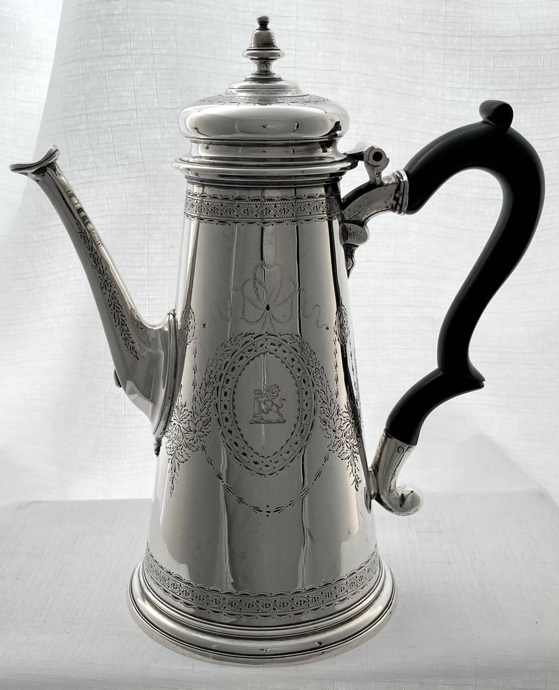 Georgian, George II, Silver Coffee Pot with Crest of Baron Monson. London 1731 Thomas Tearle. 29.7 troy ounces.