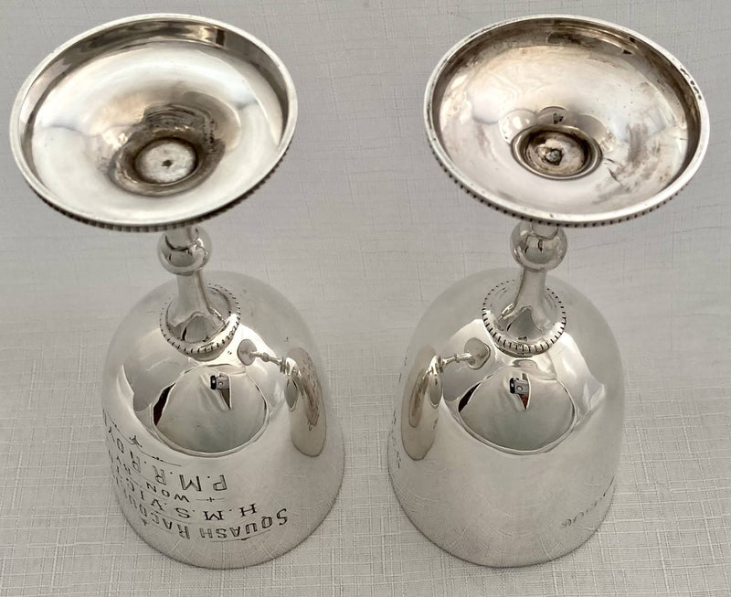 Pair of Silver Trophy Goblets for future Royal Navy Admiral P. M. R. Royds on H.M.S. Victoria. London 1891/92 George Jackson. 6 troy ounces.