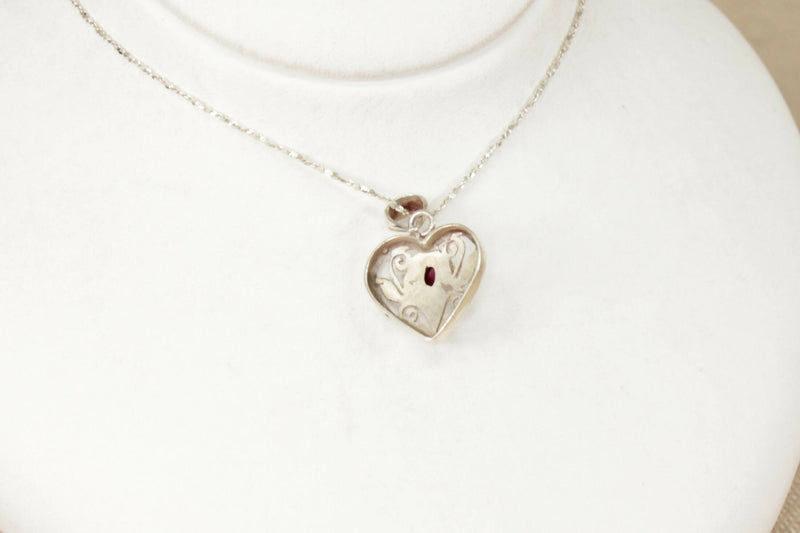 Silver & Garnet Heart Pendant & Chain