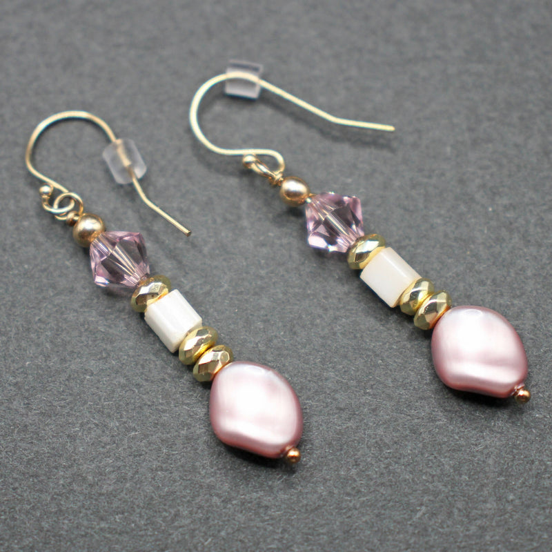 Bridget: Pink Swarovski crystal and pearl drop earrings