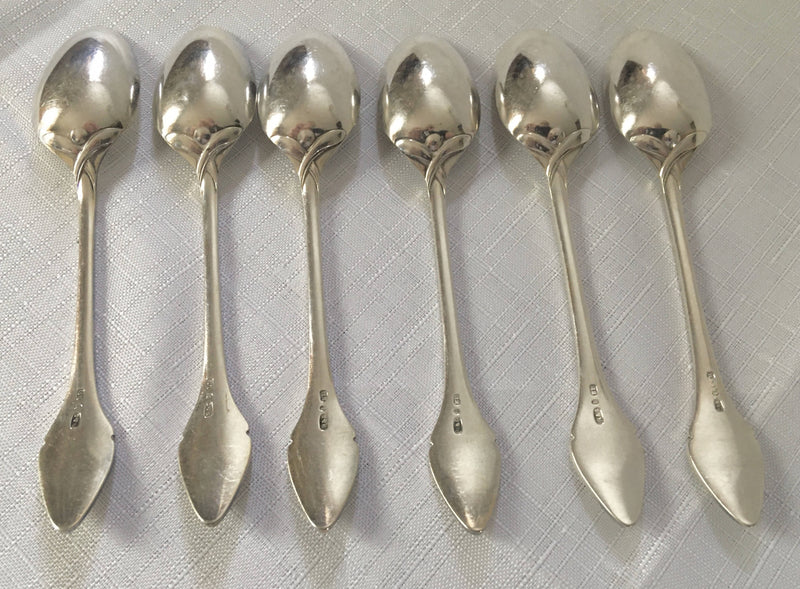 Cased set of six silver plated Art Nouveau teaspoons.