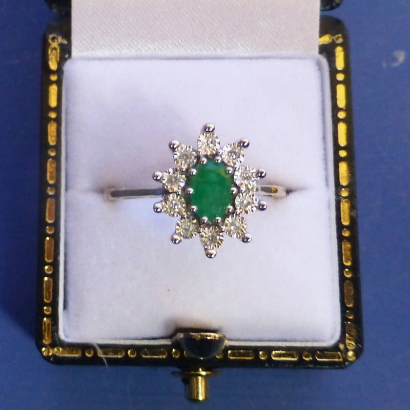 9ct Gold Emerald and Diamond Ring Size M