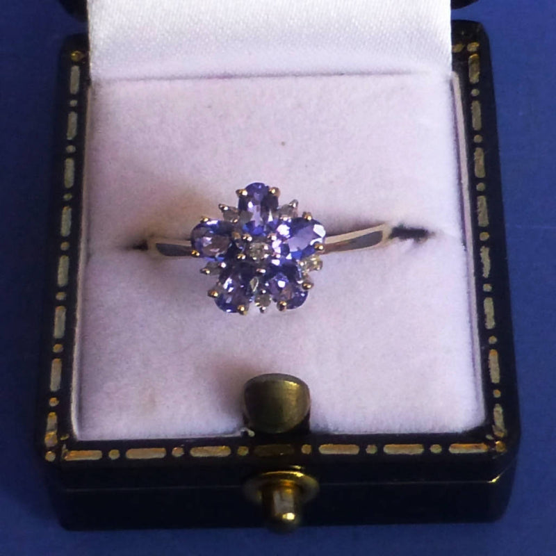 9ct Tanzanite and Diamond Ring Size O+1/2