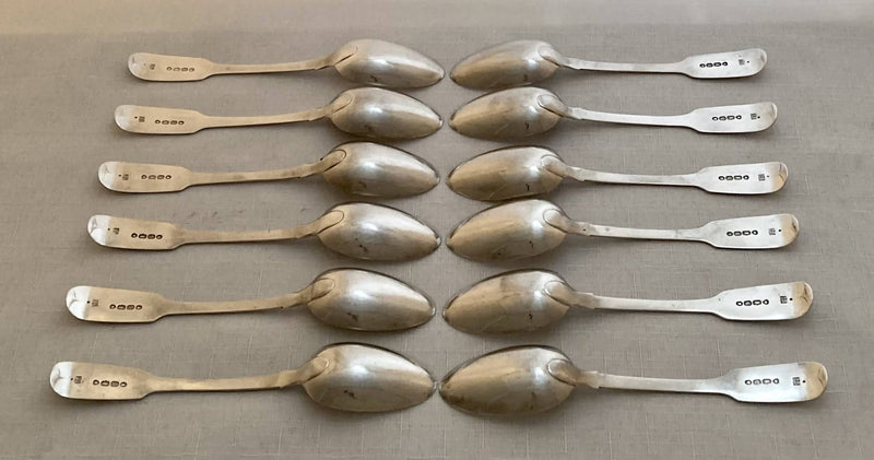 Early Victorian Set of Twelve Silver Teaspoons. London 1845 Samuel Hayne & Dudley Cater. 6.5 troy ounces.